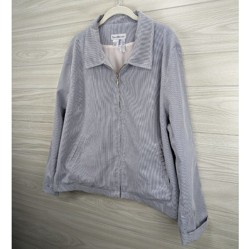 David Brooks Blue Pinstripe Zip Jacket